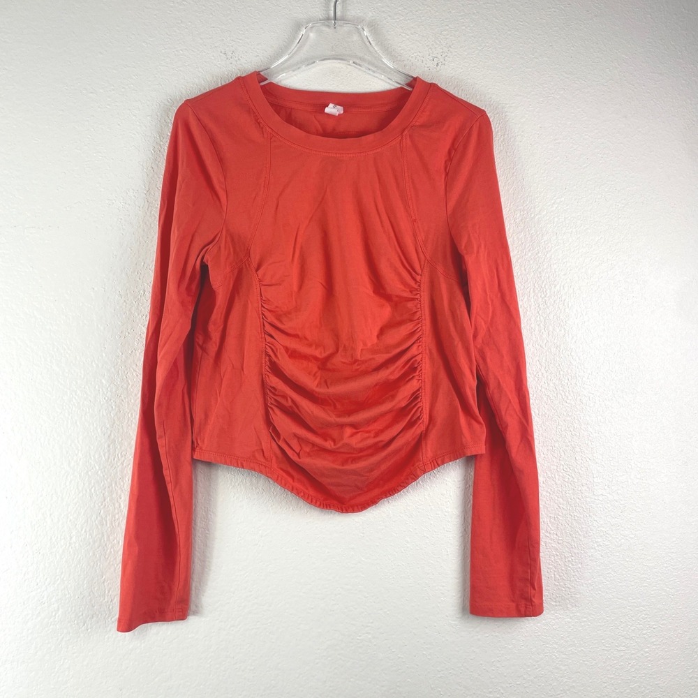 Daily Practice Anthropologie Ruched Long Sleeve Tee L Orange Gorpcore Athleisure